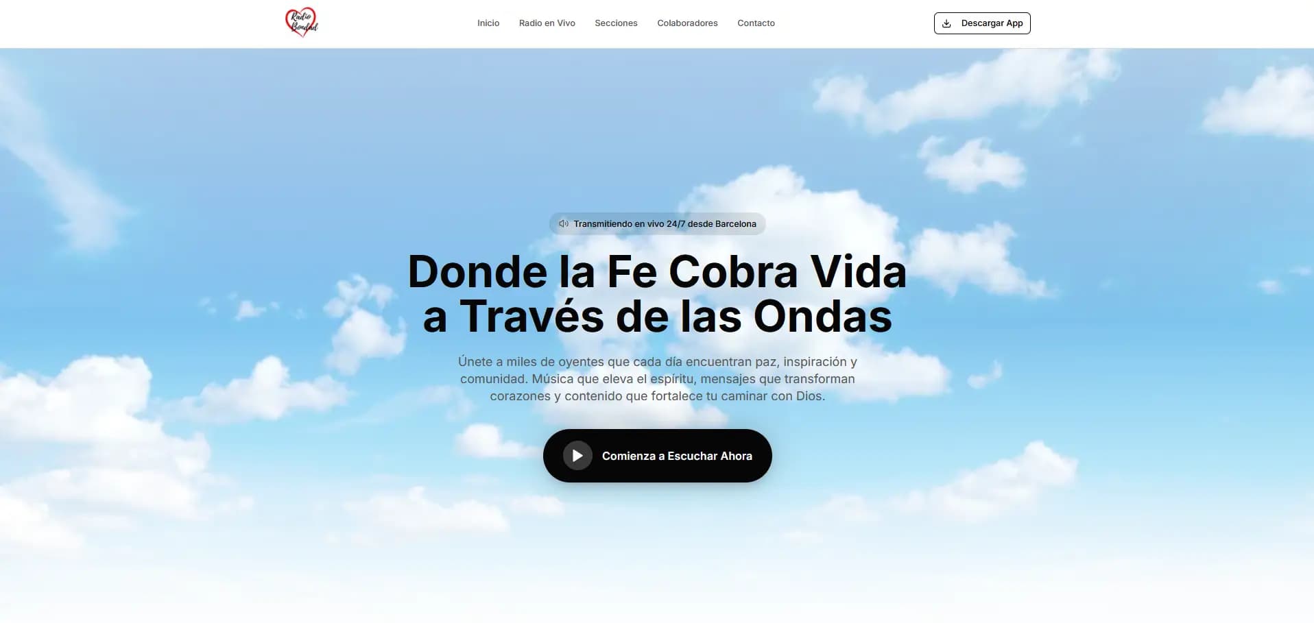 Captura de pantalla de la web de Radio Bondad